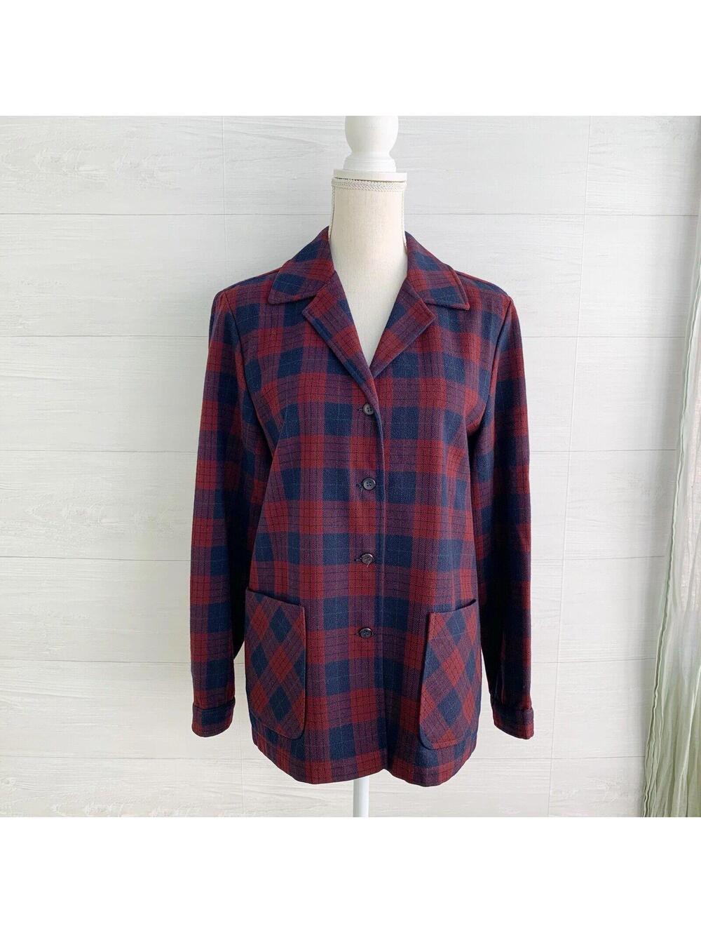 Vintage Pendleton Knockabouts Navy Maroon Plaid Virgin Wool Jacket L